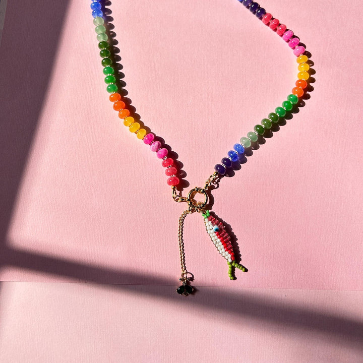 Cute Beaded Fish Pendant Necklace, 4 Colors Hand-Woven Colorful Bead Chain Niche Playful Jewelry