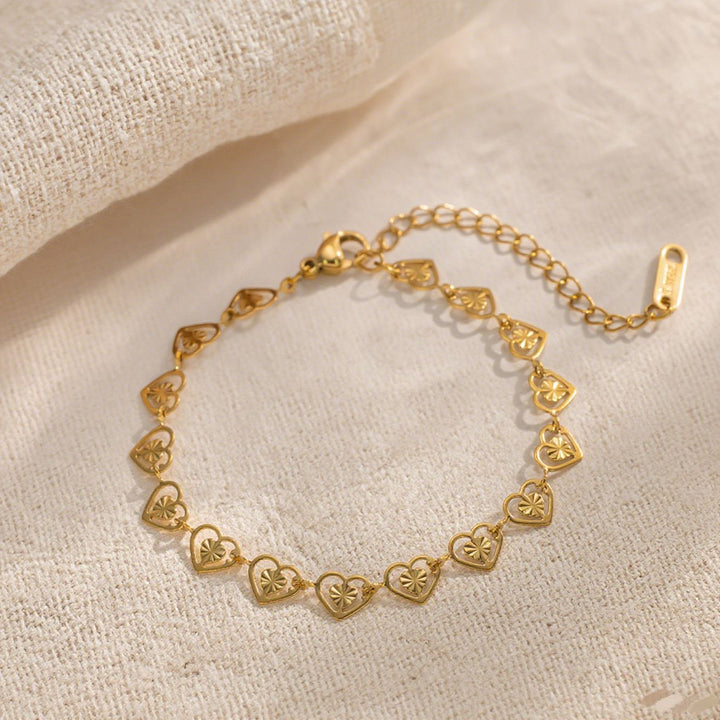 Hollow Embossed Heart Jewelry Set Necklace & Bracelet, Gold & Silver Two-Tone All-Match Heart Chain Matching Jewelry