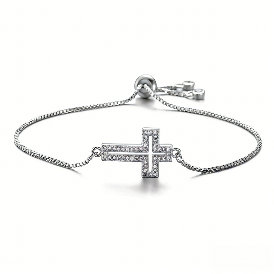 Cross & Heart Pavé Bracelet Set (Light Luxury Niche Romantic Wrist Jewelry)