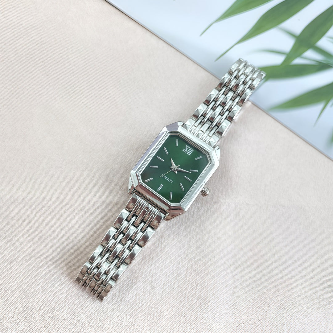 Vintage Rectangular Steel Band Quartz Watch for Women, Multi-Dial Luxury Business Casual Wristwatch