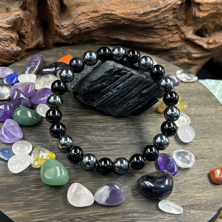 Natural Black Agate Beaded Bracelet (Unisex Stretch Bead Jewelry)