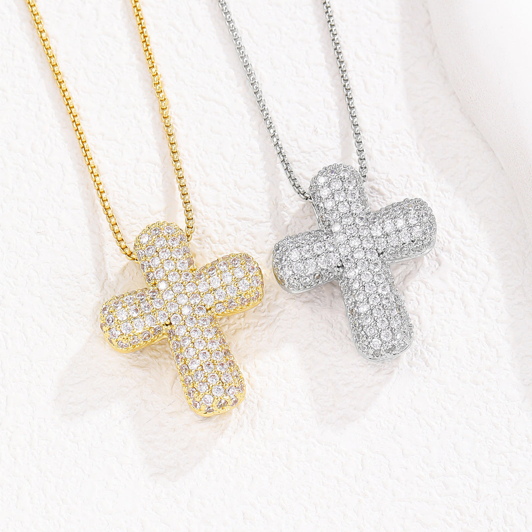 Pavé Diamond 3D Cross S925 Silver Necklace, Hip Hop Iced Out Cross Pendant Chain