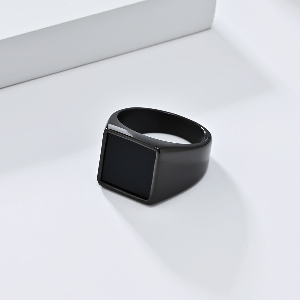 Minimalist Square‑Black‑Face Men’s Wide Signet Ring, 3‑Color Options