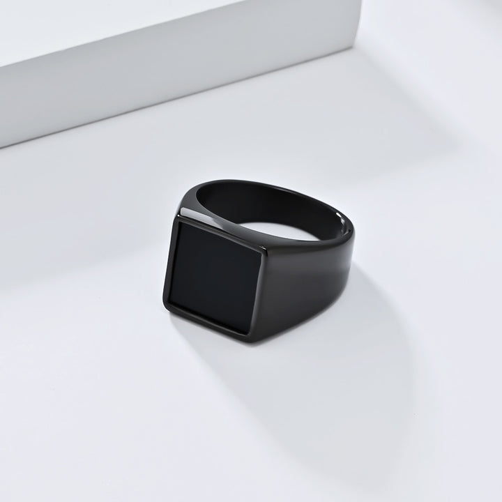 Minimalist Square‑Black‑Face Men’s Wide Signet Ring, 3‑Color Options