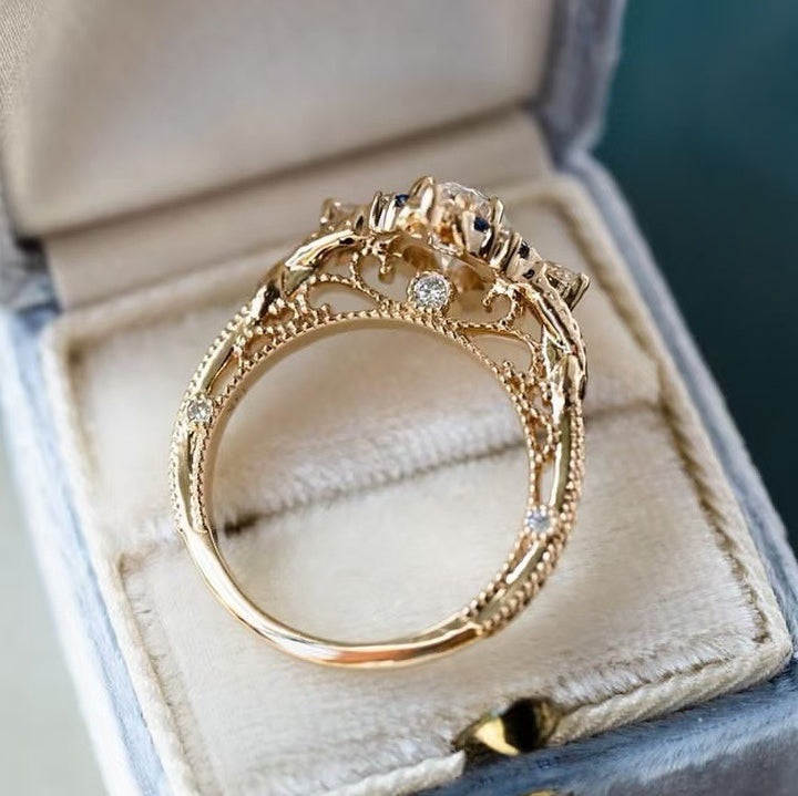 Vintage Filigree Sapphire Halo Engagement Ring (Delicate Luxury Statement Band)