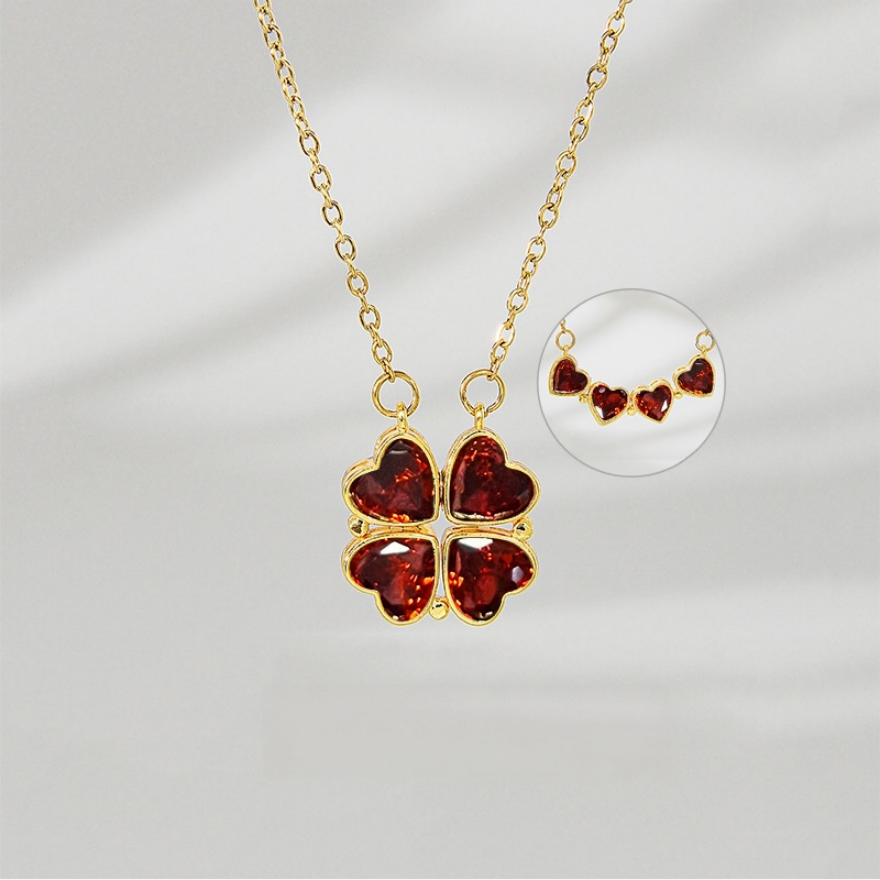 Openable Heart Four-Leaf Clover Diamond Necklace, Multiple Colors, Lucky Choker