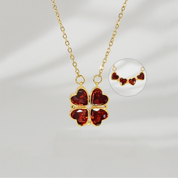 Openable Heart Four-Leaf Clover Diamond Necklace, Multiple Colors, Lucky Choker