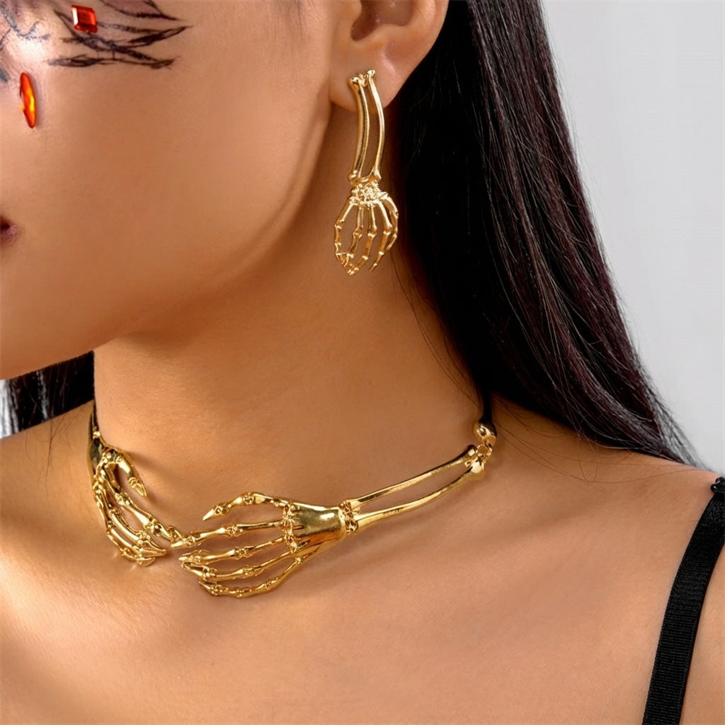 Skeleton Hand Jewelry Set, Necklace & Earrings