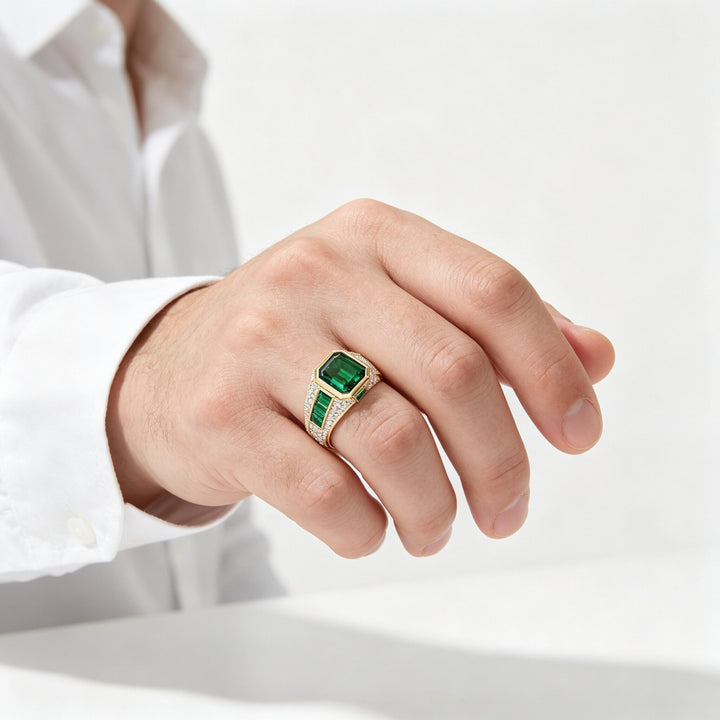 Emerald‑Cut Statement Men’s Signet Ring, Two‑Color Options
