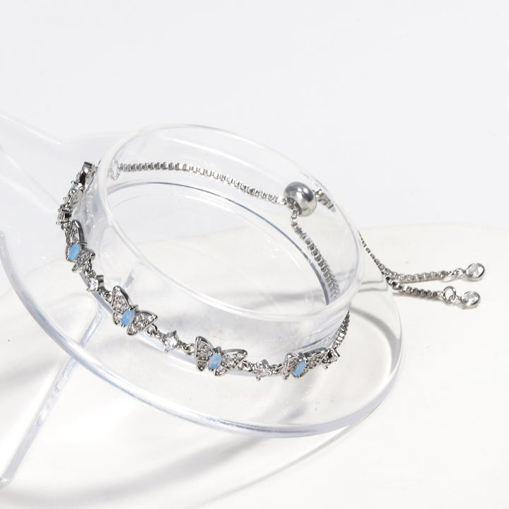 Iridescent Shell Butterfly & Pave Diamond Slider Bracelet (Sweet-Cool Girlish Heart Light Luxury Style)