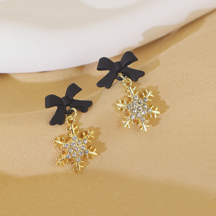 S925 Silver Bow Snowflake Diamond Drop Earrings