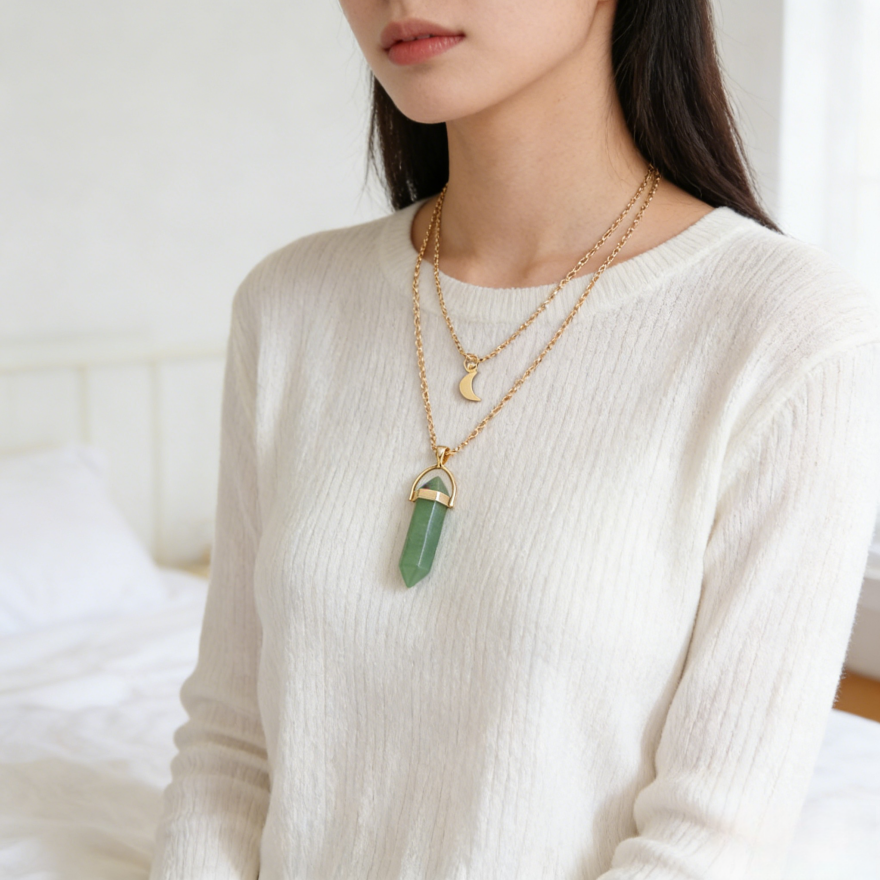 Crystal Point Moon Layered Necklace (Bohemian Gold Tone Clavicle Chain)
