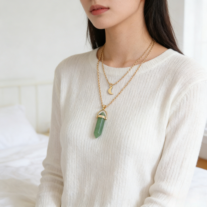 Crystal Point Moon Layered Necklace (Bohemian Gold Tone Clavicle Chain)