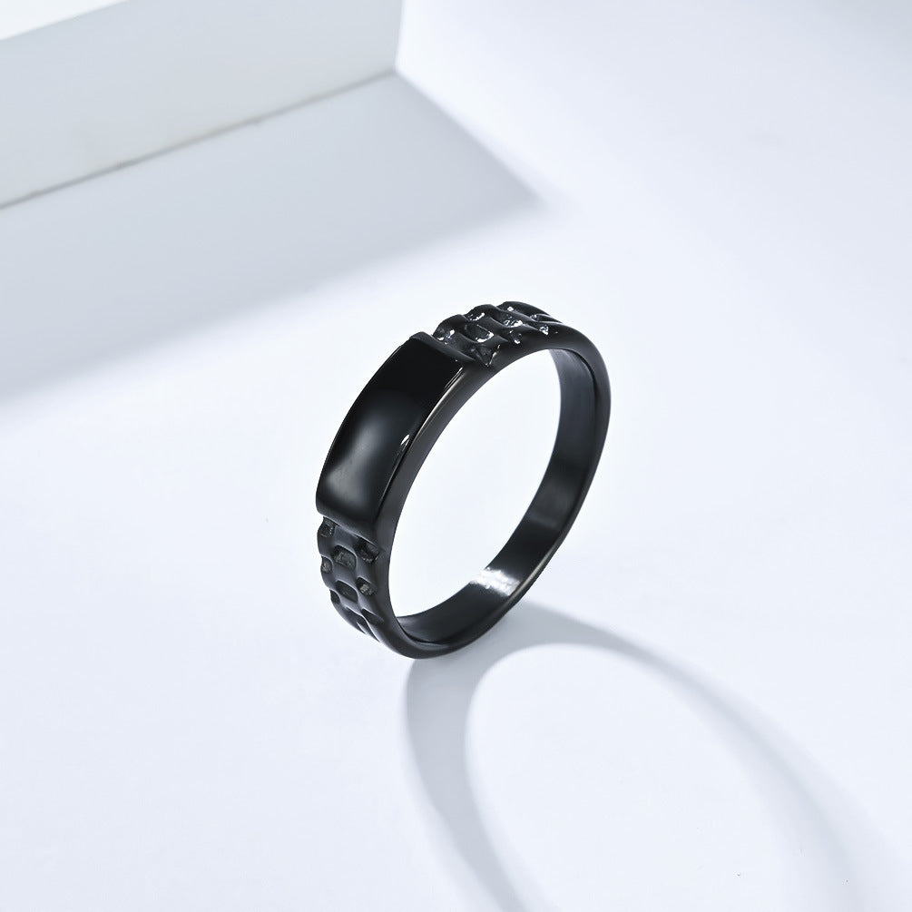 Textured‑Band Black Enamel Statement Ring, 3‑Color Options