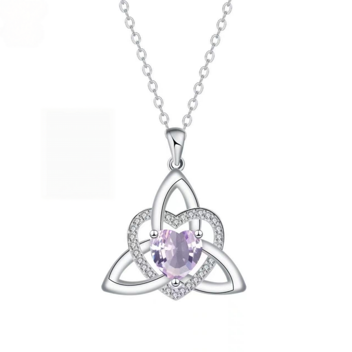 Celtic Knot Heart Birthstone S925 Silver Necklace