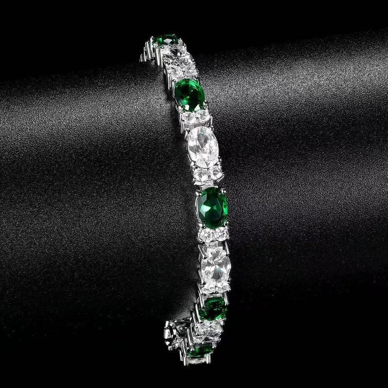 Green & White Gemstone Tennis Bracelet (Luxury Vintage Glam Wristband)