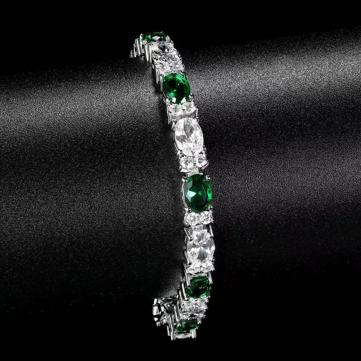 Green & White Gemstone Tennis Bracelet (Luxury Vintage Glam Wristband)