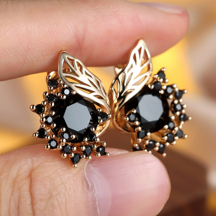 Leaf Openwork Halo Gemstone Stud Earrings (5 Colors Delicate Luxury Statement Earrings)