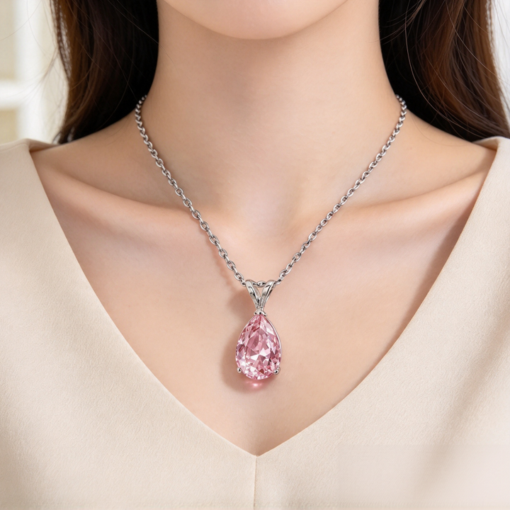 S925 Silver Pear-shaped Teardrop Gemstone Pendant Necklace, Multi-color Luxury Evening Choker