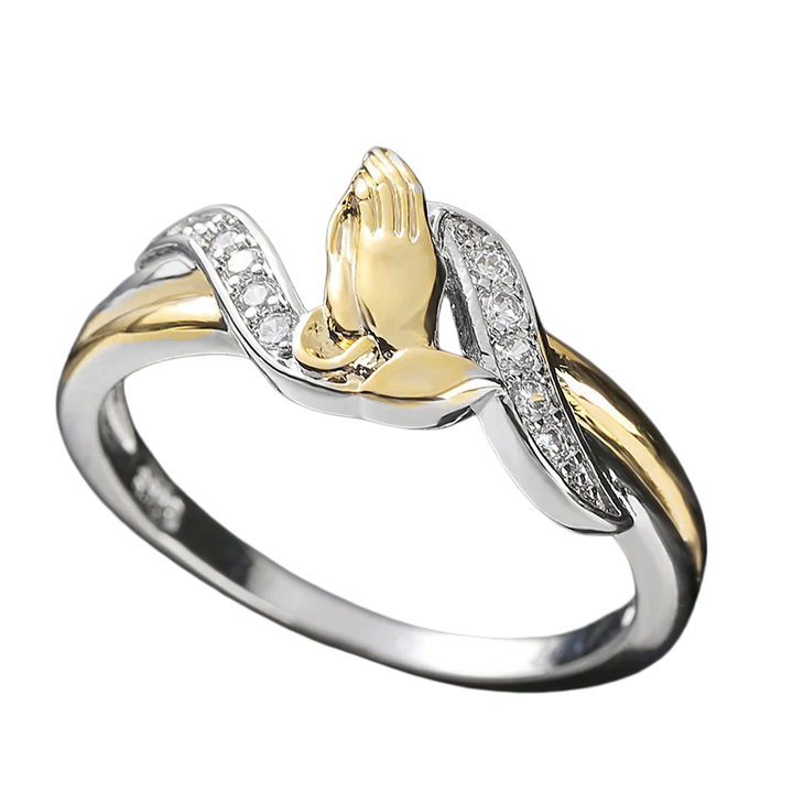 Two-Tone Praying Hands Diamond Ring (Religious Luxury Women's Band)
