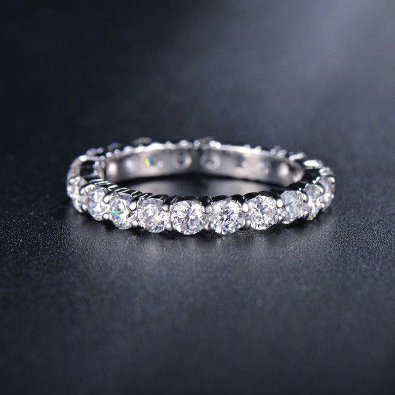 Full Eternity Diamond S925 Silver Ring, Classic Round Full Band Inlaid Diamond Ring, Gold Silver Rose Gold Three Tones Stackable Luxury Ring
