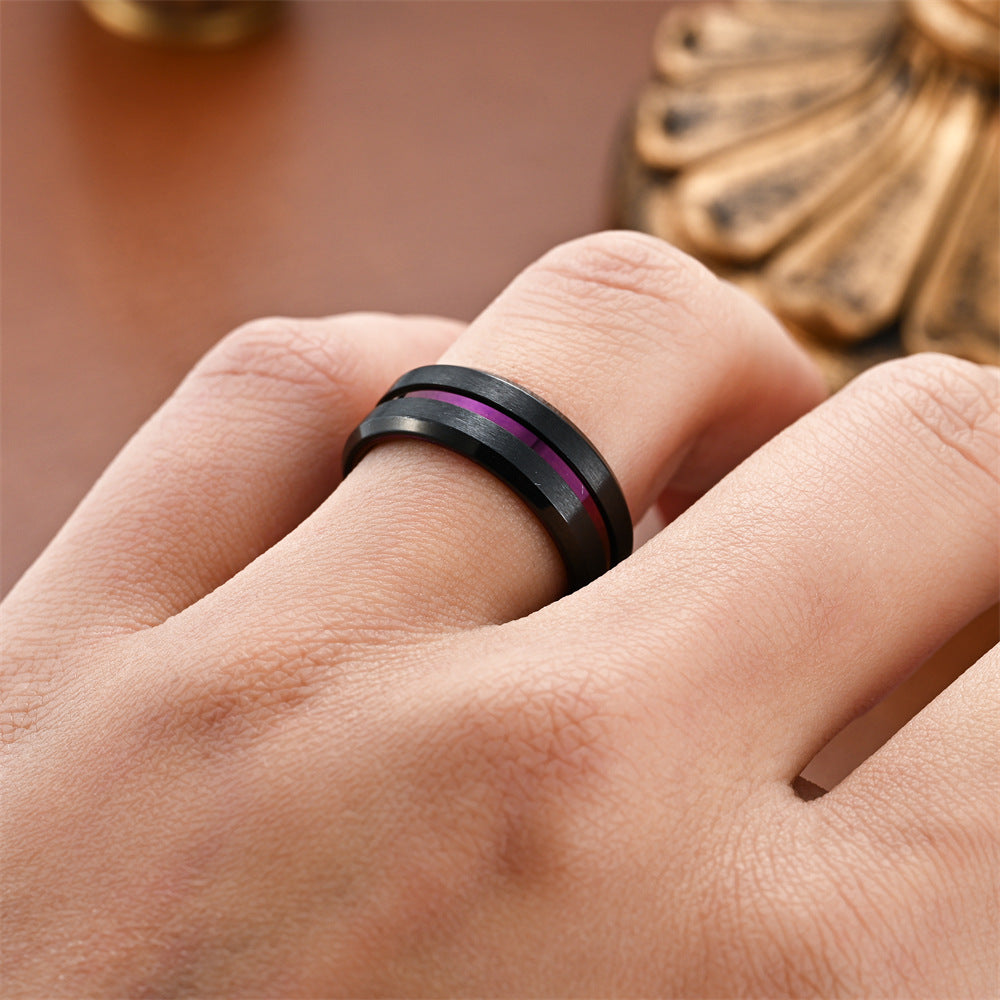 Men's Brushed Groove Color Accent Ring (Multi-Color Unisex Band)