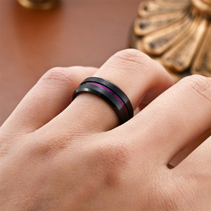 Men's Brushed Groove Color Accent Ring (Multi-Color Unisex Band)