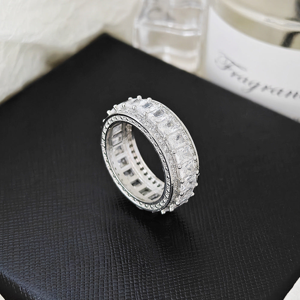 Full Eternity Baguette Cut Diamond Wide Band Ring (2-Tone Luxury Stackable Jewelry)