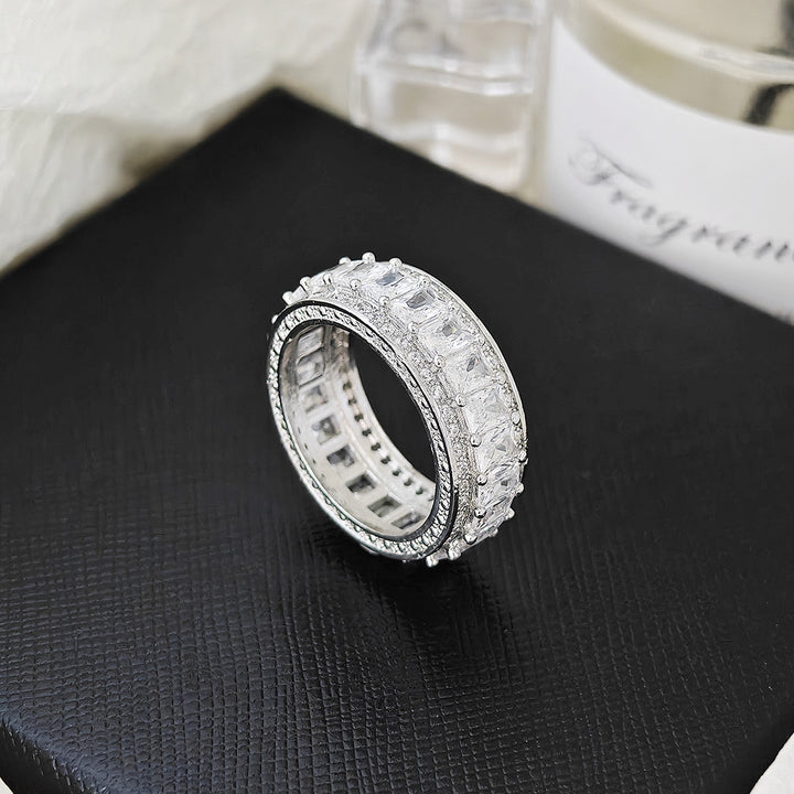 Full Eternity Baguette Cut Diamond Wide Band Ring (2-Tone Luxury Stackable Jewelry)