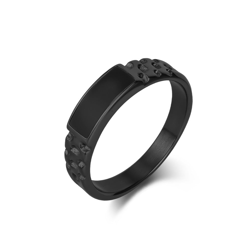 Textured‑Band Black Enamel Statement Ring, 3‑Color Options
