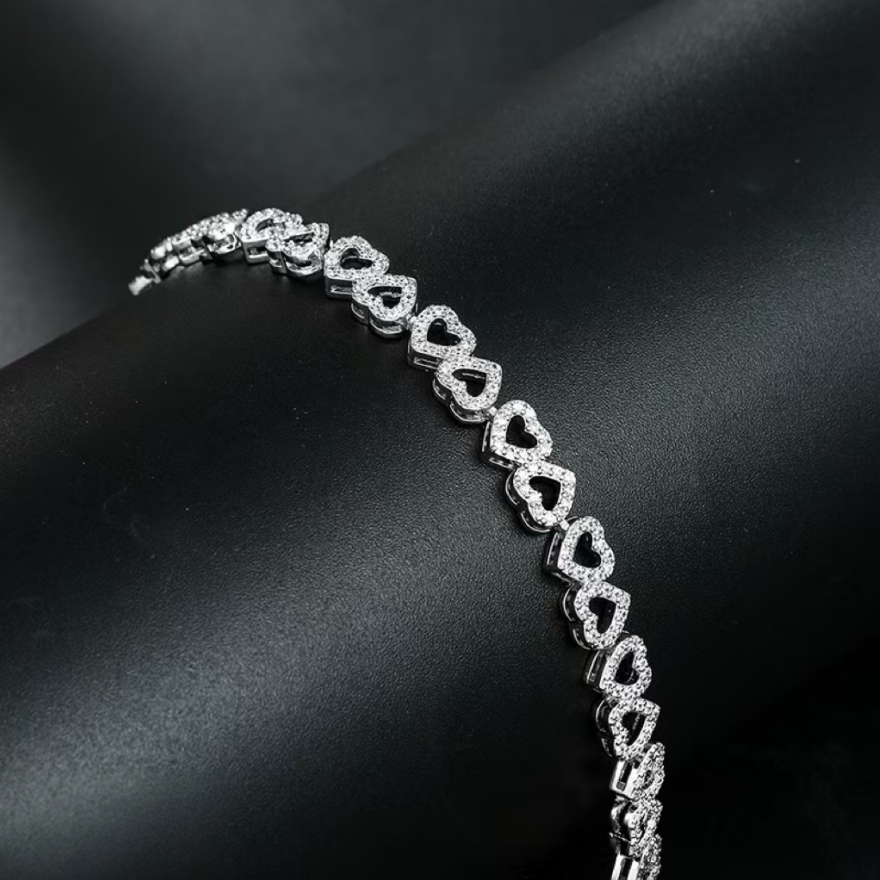 Heart Pavé Tennis Bracelet (3 Tone Delicate Romantic Bangle)