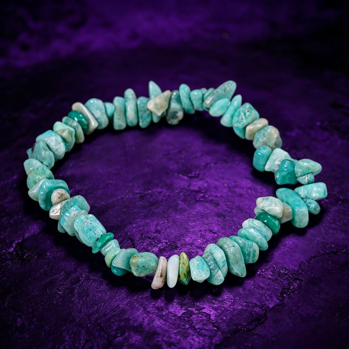 Natural Crystal Chip Stretch Bracelet, Malachite/Aventurine/Amazonite Casual Retro Beaded Bracelet