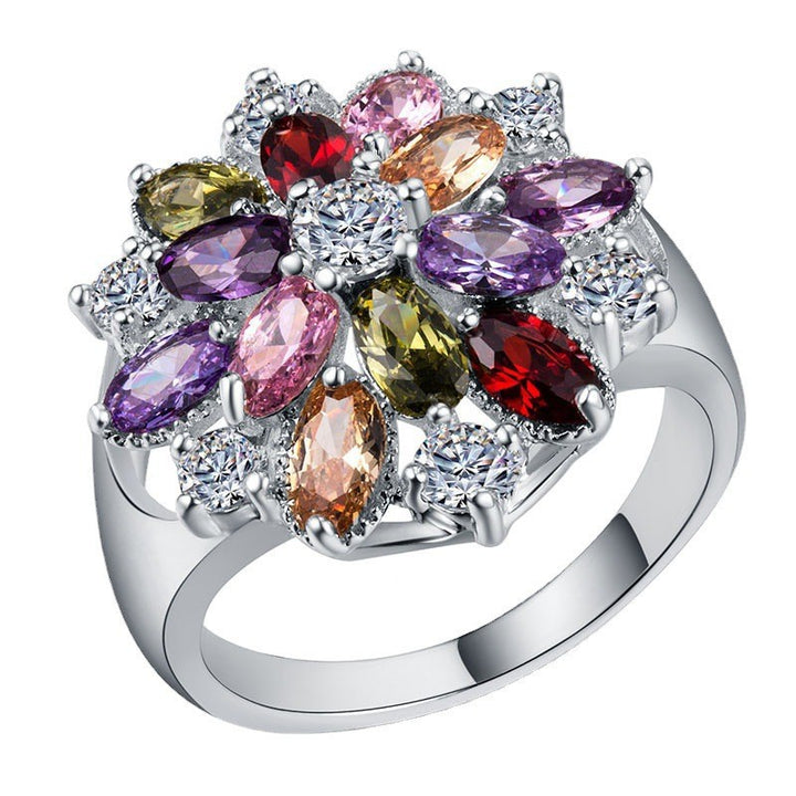 Multicolor Marquise Gemstone Floral S925 Silver Ring