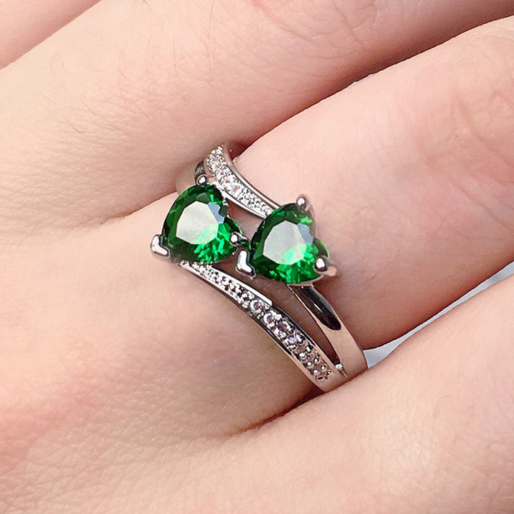 Twin‑Heart Criss‑Cross Diamond Ring For Women, Multiple‑Color Options