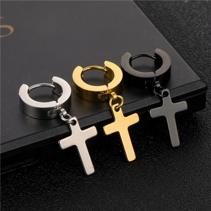 Cool Cross Pendant Huggie Earrings (Multi-Color Unisex Hip-Hop Statement Hoops)