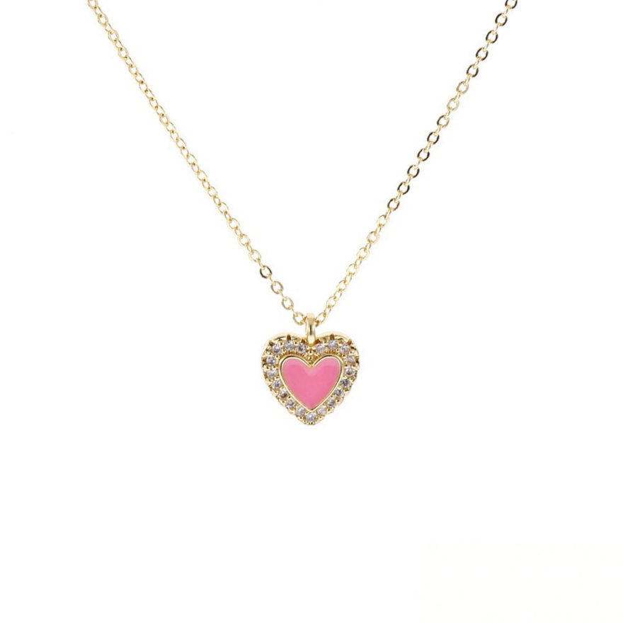 S925 Silver Gold Enamel Heart Halo Pendant Necklace, Multi-color Sweet Heart Choker