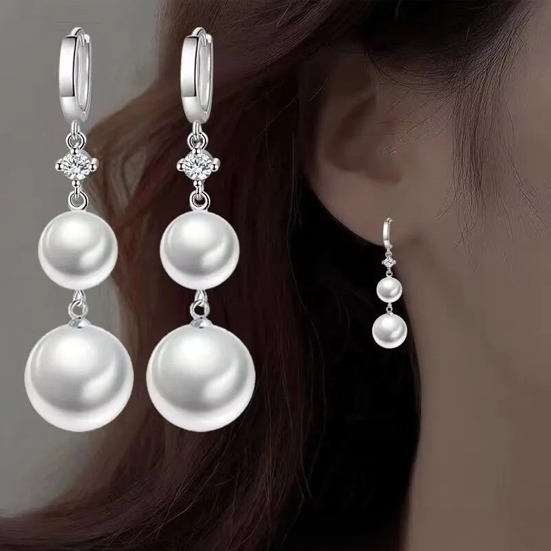 Graduated Pearl Long Drop Earrings (Elegant Slimming Statement Earrings)