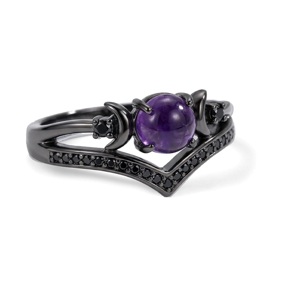 Sun‑Moon Round Cabochon Multi‑Color Option S925 Silver Ring
