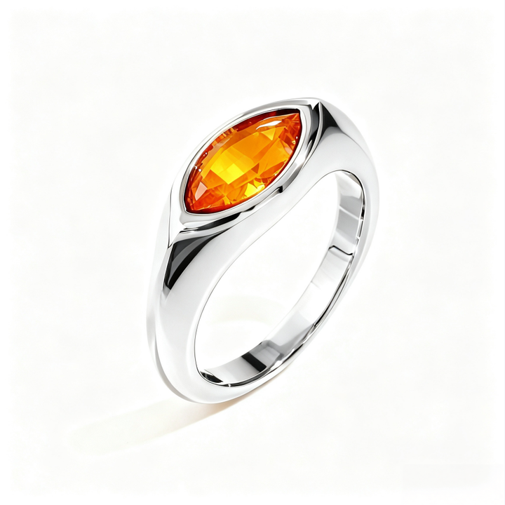 Marquise‑Cut Colored Gemstone Bezel‑Set Wide‑Band Gold‑Plated S925 Sterling Silver Ring, Multi‑Colors Available