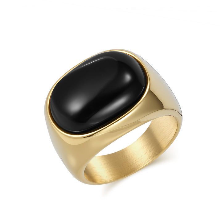 Minimalist Oval Cabochon Gem Solid Signet Ring, S925 Silver Gold/Black/Silver 3 Colors Tiger Eye & Onyx Unisex Wide Band