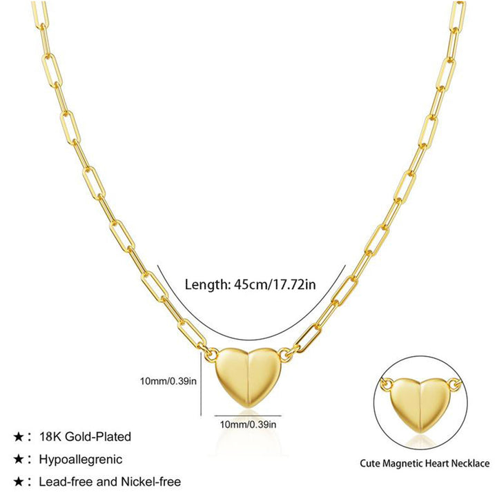 18K Gold Heart Magnetic Pendant Chain Necklace for Women