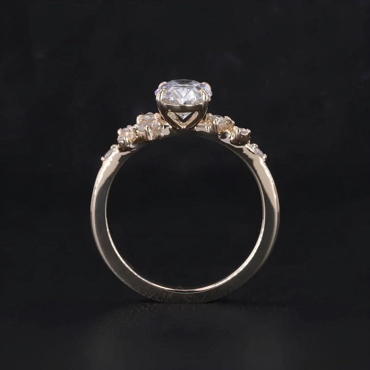 Unique SnowDrift Oval Moissanite Engagement Ring for Women, 18K Gold