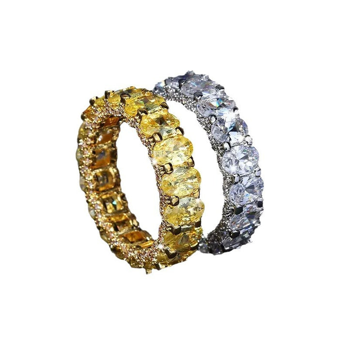 Oval-Cut Full-Diamond Eternity Ring (Yellow/White Diamond Women's Luxury Style)