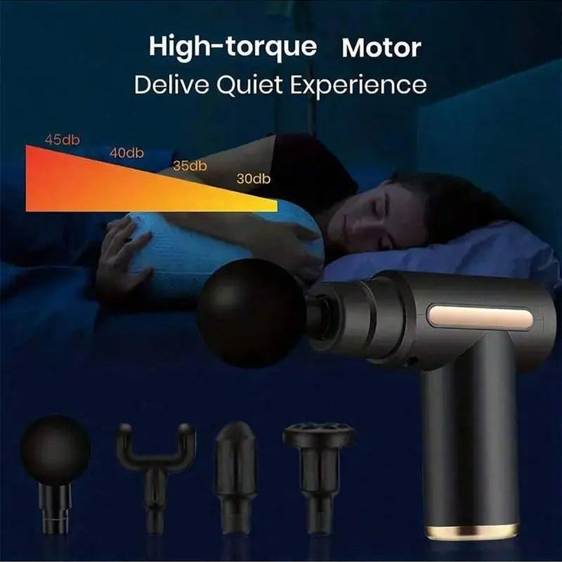 Mini Portable Massage Gun, Multi-Speed Electric Muscle Massager with 4 Interchangeable Heads for Sports & Home Use