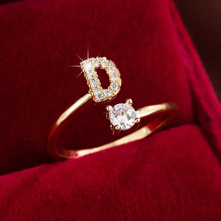 Full Zircon Letter Open Ring CNC-Set Titanium Steel Vacuum Plated