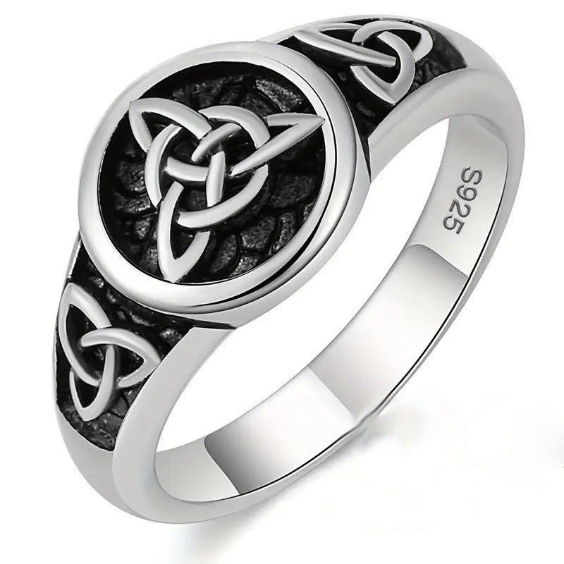 S925 Silver Celtic Knot Pattern Ring (Vintage Personalized Men's Style)