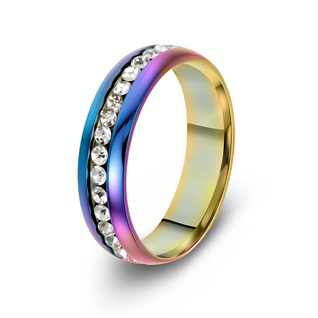 Multi-Color Diamond-Inlaid Narrow Band Ring (Cool Versatile Personalized Style)