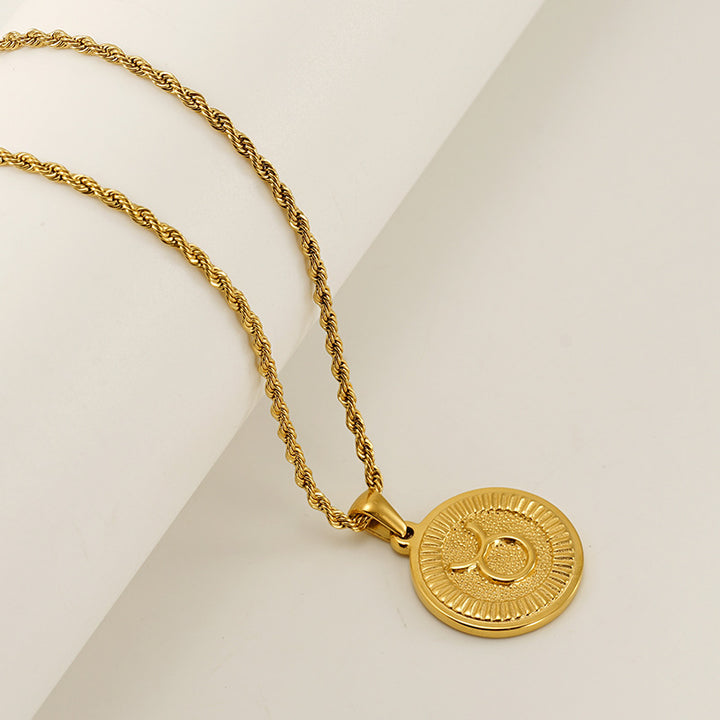 INS Vintage Zodiac Pendant Necklace for Women – 18K Gold-Plated, Elegant & Tarnish-Resistant
