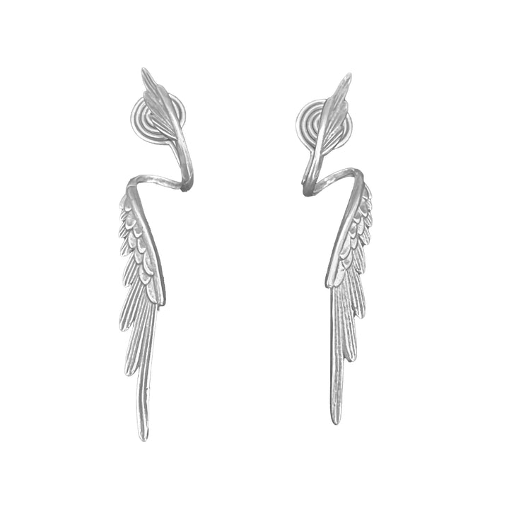 S925 Silver Angel Wing Long Drop Earrings