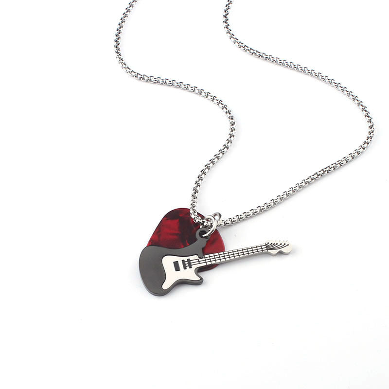 Rock Guitar Pick Necklace - Unisex Titanium Steel Pendant, New Fashion Long Sweater Chain for Couples